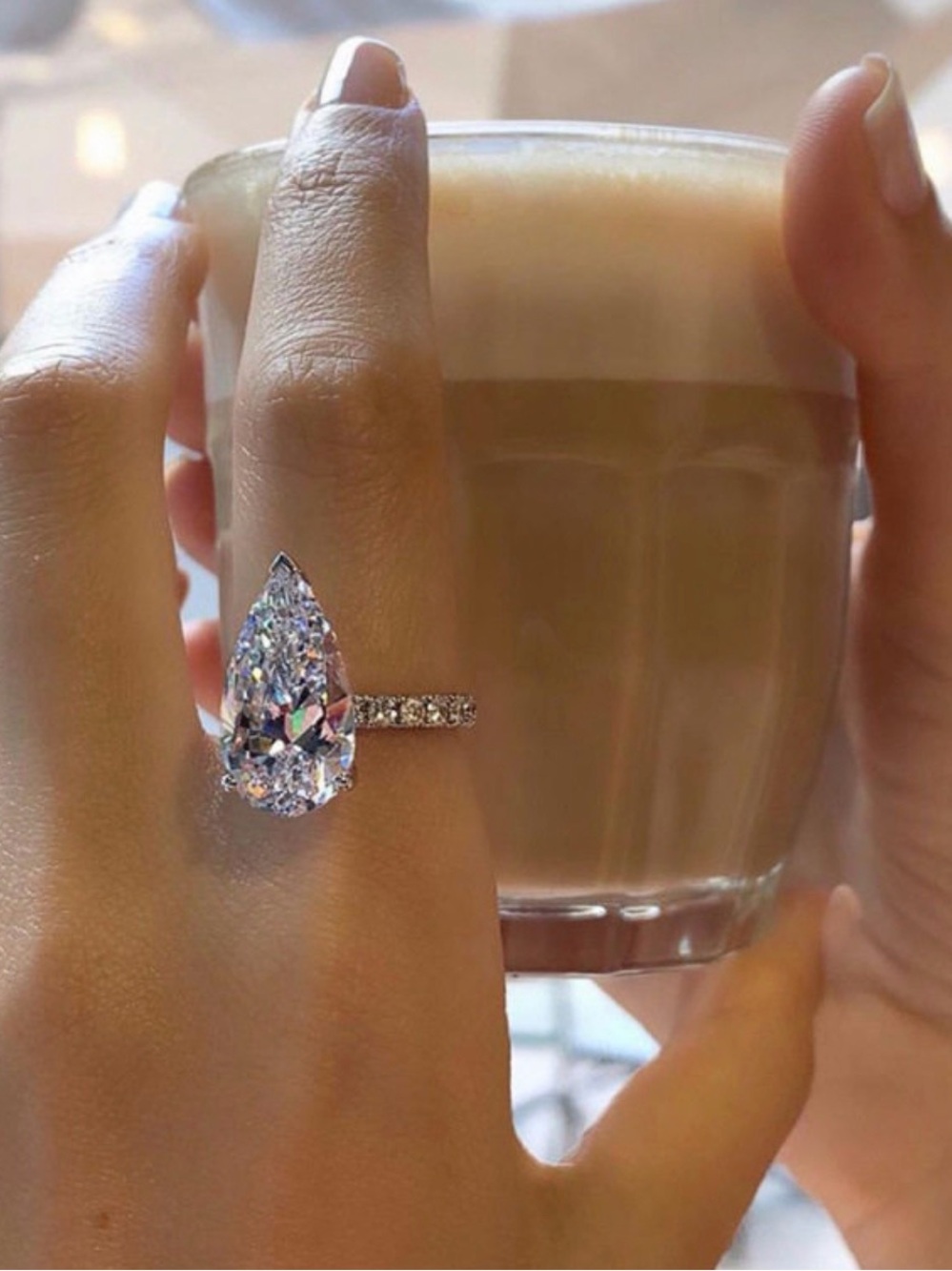 Sterling Silver Teardrop CZ Cocktail Ring - Clear Crystal